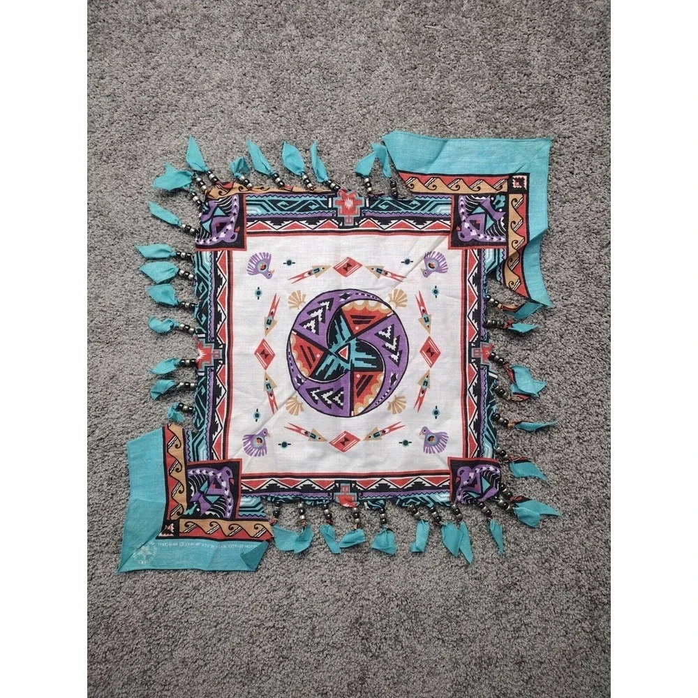 Y2K Wamcraft Beaded Bandana  Southwestern Aztec Western Vintage 80s Made In USA